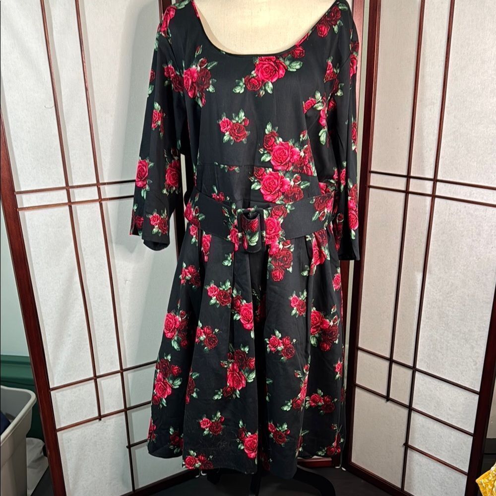 City Chic Red and Black Rose Dolman Sleeve dress XL/22
